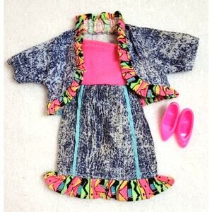 Vtg 90s Barbie Doll Acid Washed Denim Week-End Dress Jacket Shoes Outfit Set